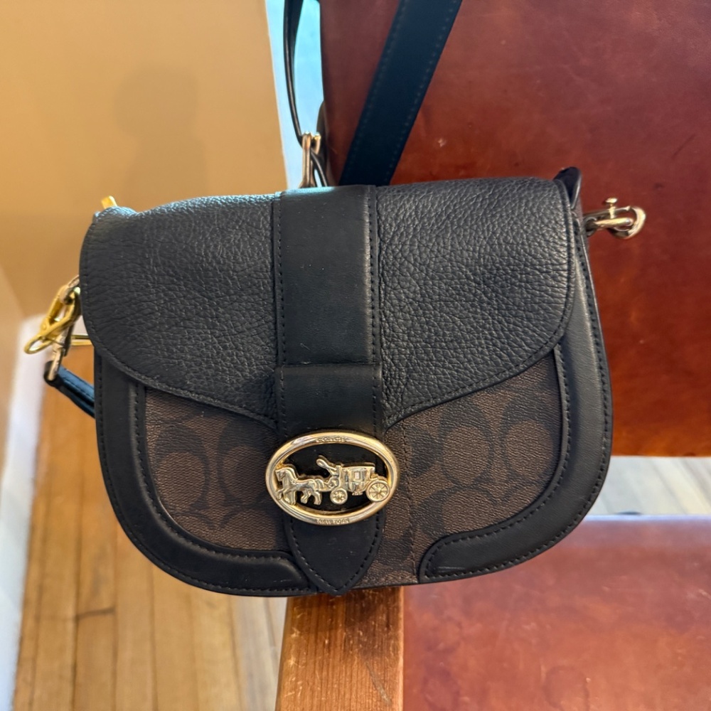 Coach Georgie Saddlebag in Dark Brown/Black - Picture 3 of 11